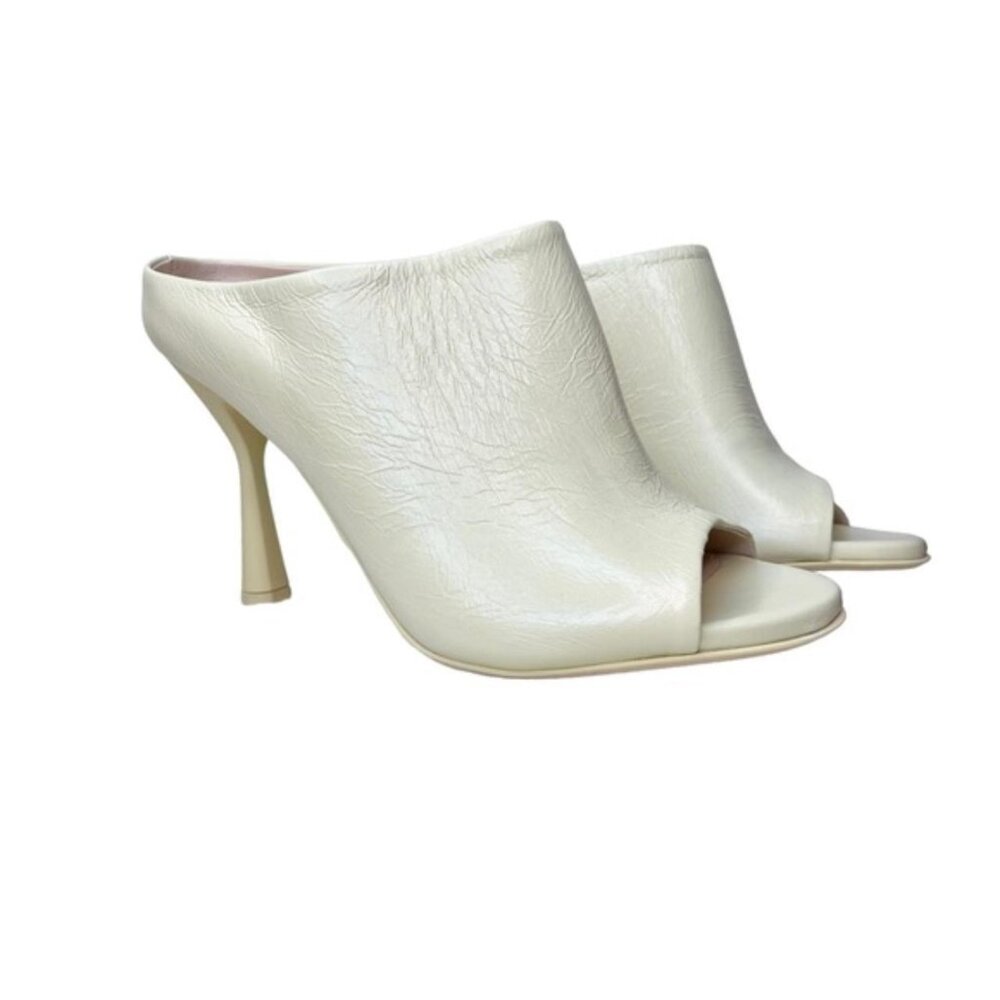 AGL Dea Pale Yellow Leather Heeled Mule Sandals Size 37 Made in Italy